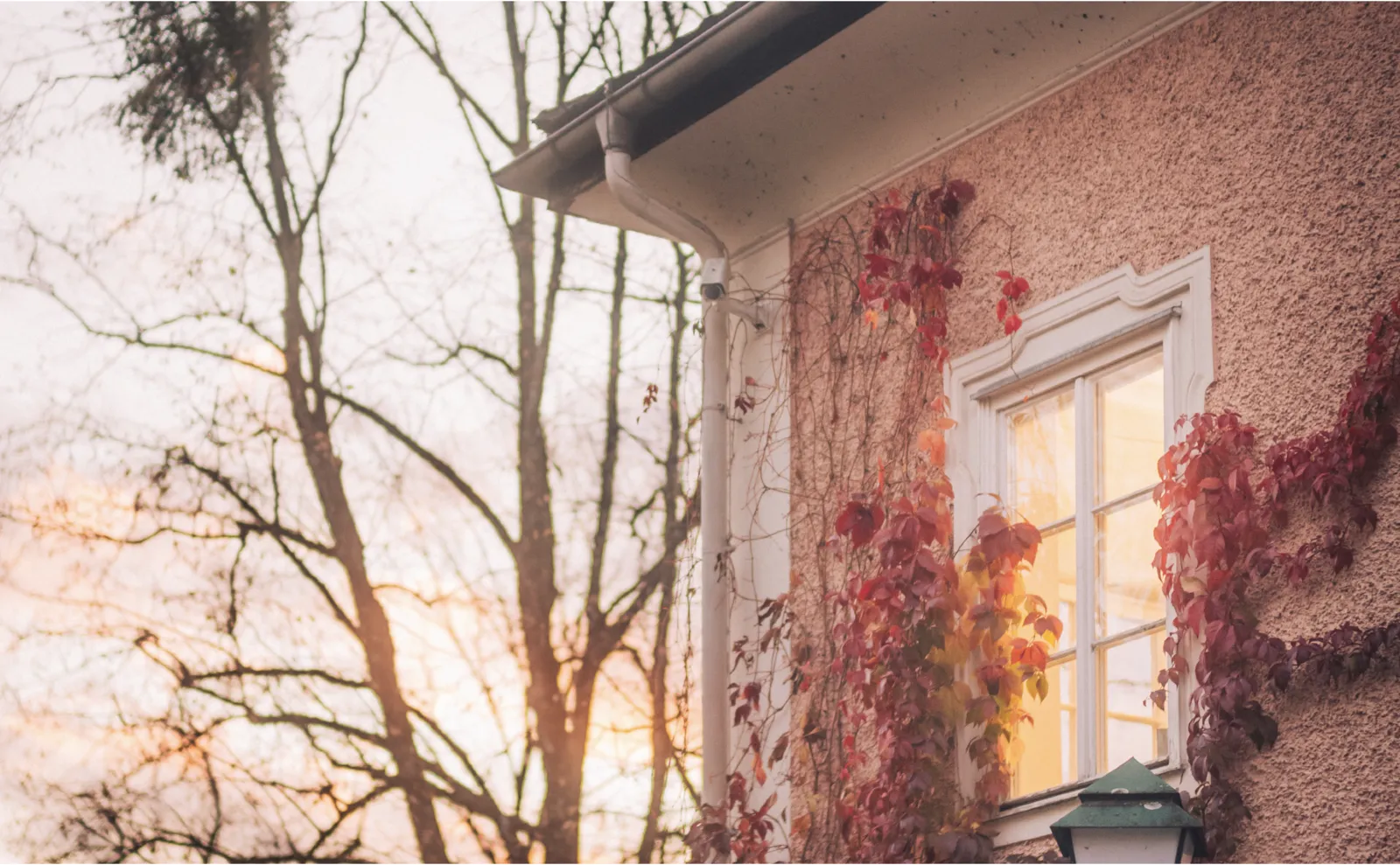 Sunset Picture of a well lit window of the Meierhof